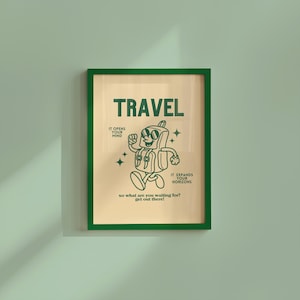 Wydruki sztuki podróżniczej, wydruk cyfrowy, sztuka retro z kreskówek, wydruk artystyczny z cytatem, wydruk artystyczny Explore, wydruki Travel Bug, sztuka podróżnicza z kreskówek