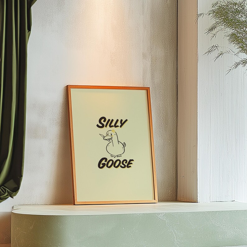 Silly Goose Art,Funny Goose Art Print,Girly Print,Silly Animal Art Print,large Wall Art,Funny Art,Yellow Art,Edgy Art Print