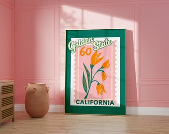 California Poppy Art,Digital Art Download,Colorful California Wall Art,Cute Trendy Art,Golden State Posters,Cali Wall Poster,Orange Posters