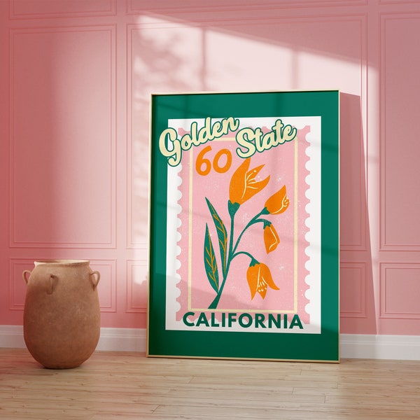 California Poppy Art,Digital Art Download,Colorful California Wall Art,Cute Trendy Art,Golden State Posters,Cali Wall Poster,Orange Posters