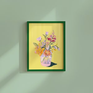 Yellow Flower Bouquet-Floral Art Print-Wall Art Print-Digital Downloads-Trendy Art-Retro Decor-Digital Print-Downloadable Prints-Flower Art