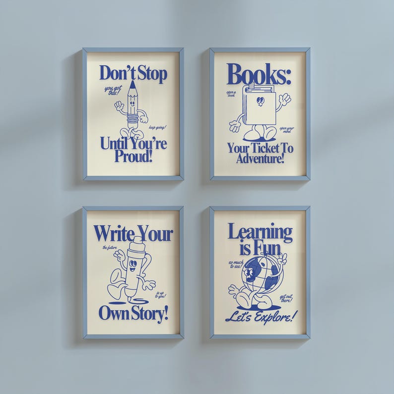 Retro Educational Art Print Set - 5 Digital Classroom Designs image 1
