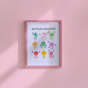 How Do You Feel Today? Retro Quote, Digital Prints Wall Art, Digital Prints, Emotions Art Prints, Mood and Feelings Poster, School Posters
