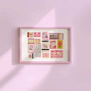 Pink Matchbox Print, Trendy Matches Poster, Retro Matchbook Wall Art, Bar Cart Aesthetic Print for Apartment, Instant Digital Download