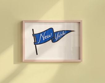 Impresión de la bandera de Nueva York: Arte mural de Nueva York (descarga digital, azul y blanco)