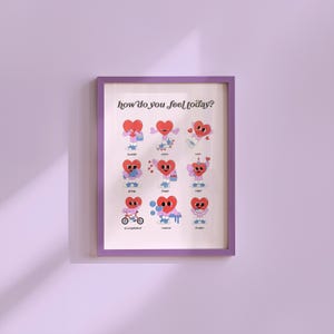 ¿Cómo te sientes hoy? Arte, Lámina escolar, Póster para el aula, Láminas sobre emociones, Póster sobre estados de ánimo y sentimientos, Pósteres escolares, Arte de corazones