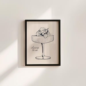 Prost zu uns Print Poster, Retro Küchen Dekor, Ästhetische Küche Wandkunst, Wein Küchenkunst, Retro Küche Druck