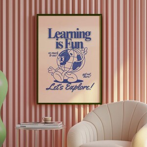 classroom art print set, retro illustration, digital download, simple classroom art, printable art, learning decor, blue art decor, teacher
