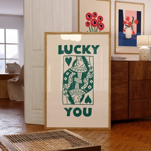 Lucky You Green-Digital Download-Wall Print-Retro Art Print-Funny Art-Playing Card-Downloadable Print-Trendy Art Print-Preppy Art Prints