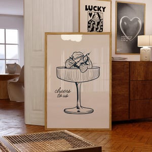Cheers to Us Print Poster, Retro Kitchen Decor, Aesthetic Kitchen Wall Art, Wine Kitchen Art, Retro Kitchen Print