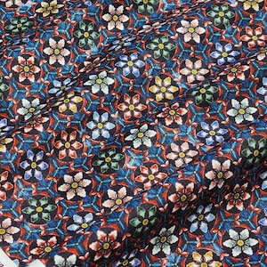 100% Cotton Fabric 20s | Korean Traditional Floral Lattice Pattern Vintage Tone, 110cm (44"), Made in Korea HQ012