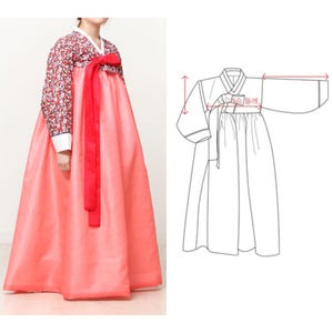 Women&#39;s Hanbok Korean Pattern | Traditional Hanbok | Full-Size & Scaled Sewing Pattern | Korea Paper Pattern | DIY Hanbok Sewing Pattern