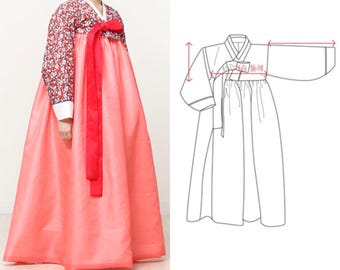 Hanbok für Frauen koreanisches Muster | Traditioneller Hanbok | Schnittmuster in Originalgröße und Größe | Korea Papier Muster | DIY Hanbok Schnittmuster