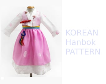 Koreaans Hanbok-patroon kinderen 3 | Koreaanse traditionele Hanbok | Naaipatroon op volledige grootte | Koreaans papieren patroon | Zelfgemaakt Hanbok-naaipatroon