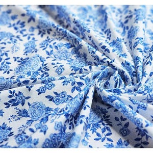 100% Cotton Fabric 20s | Korean Traditional Blue and White Porcelain Pattern Design, 110cm (44"), Made in Korea HQ009