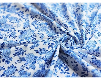100% Cotton Fabric 20s | Korean Traditional Blue and White Porcelain Pattern Design, 110cm (44"), Made in Korea HQ009