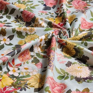100% Cotton Fabric 20s | K-Masterpiece Series #18 Korean traditional "Joyful Jade Green Floral Design," 110cm (44"), Made in Korea HQ023