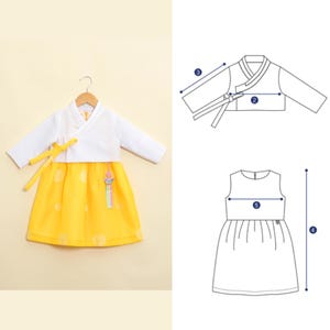 Children&#39;s Hanbok  Korean Pattern 4 | Korean Traditional Hanbok | Full-Size Sewing Pattern | Korea Paper Pattern | DIY Hanbok Sewing Pattern