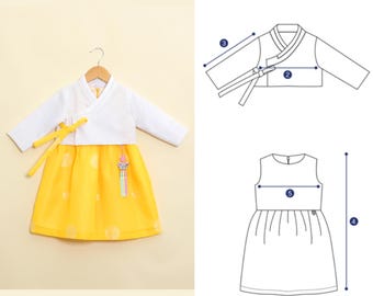 Koreaans Hanbok-patroon kinderen 4 | Koreaanse traditionele Hanbok | Naaipatroon op volledige grootte | Koreaans papieren patroon | Zelfgemaakt Hanbok-naaipatroon