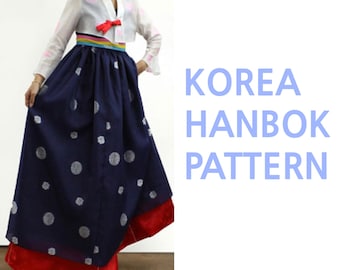 Koreaans Hanbok-patroon dames ４ | Traditionele Hanbok | Naaipatroon op volledige grootte en op schaal | Koreaans papieren patroon | Zelfgemaakt Hanbok-naaipatroon