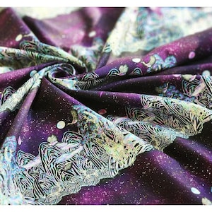 100% Cotton Fabric 20s | Korean Traditional Night Sky & Wildlife Pearl-inlay style Design , 110cm (44"), Made in Korea HQ005