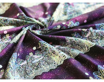 100% Cotton Fabric 20s | Korean Traditional Night Sky & Wildlife Pearl-inlay style Design , 110cm (44"), Made in Korea HQ005