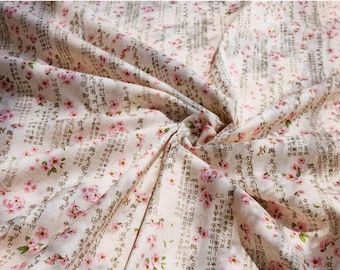 100% Cotton Fabric 20s | Hangeul "Hunminjeongeum Plum Blossom Pink" Design, 110cm (44"), Made in Korea HQ027 traditional Korean Fabric