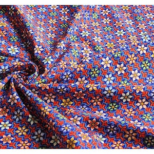 100% Cotton Fabric 20s | Korean Traditional Floral Lattice Pattern, Vivid Tone, 110cm (44"), Made in Korea HQ013