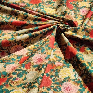 100% Cotton Fabric 20s | K-Masterpiece "Peony Painting (Beige)" Traditional Korean Pattern, 110cm (44”), Made in Korea HQ2503192 by the Yard