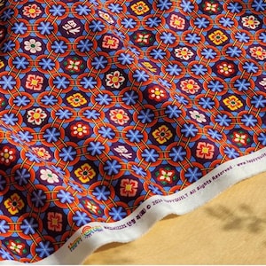 100% Cotton Fabric 20s | K-Masterpiece Series #21 Korean Dancheong Pattern "Fortune Design," 110cm (44"), Made in Korea HQ018