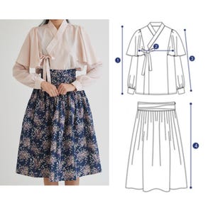 Women&#39;s Hanbok Korean Pattern 5 | Traditional Hanbok | Full-Size & Scaled Sewing Pattern | Korea Paper Pattern | DIY Hanbok Sewing Pattern