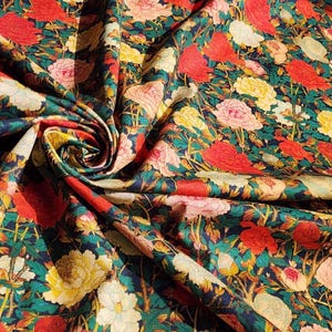 100% Cotton Fabric 20s | K-Masterpiece "Peony Painting (Navy)"Traditional Korean Pattern, 110cm (44”), Made in Korea HQ2503191 by the Yard