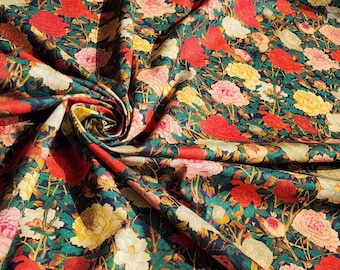 100% Cotton Fabric 20s | K-Masterpiece "Peony Painting (Navy)"Traditional Korean Pattern, 110cm (44”), Made in Korea HQ2503191 by the Yard