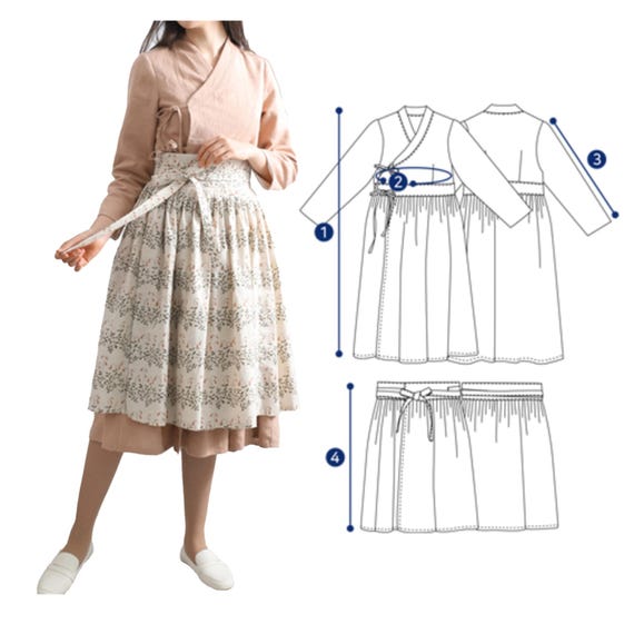 Women's Hanbok Korean Pattern6 | Traditional Korean Dress | Full-Size Sewing Pattern | Korea Paper Pattern | DIY Hanbok Sewing Pattern51-647