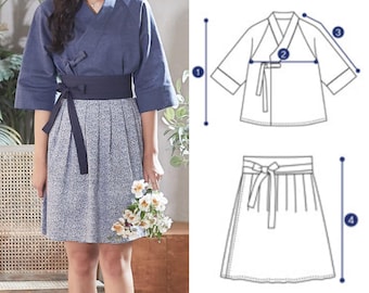 Koreaans Hanbok-patroon dames 3 | Traditionele Hanbok | Naaipatroon op volledige grootte en op schaal | Koreaans papieren patroon | Zelfgemaakt Hanbok-naaipatroon