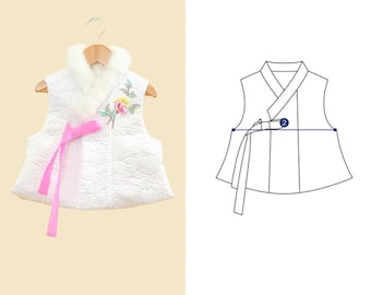 Patrón de hanbok coreano para niños 5 / Hanbok tradicional coreano / Patrón de costura de tamaño completo / Patrón de papel coreano / Patrón de costura DIY 75-989