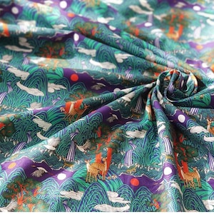 100% Cotton Fabric 20s | Ilwolobongsipjangsaengdo Design, 110cm (44"), Made in Korea HQ029 Korean Fabric, traditional fabric by the Yard