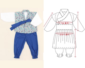 Koreaans Hanbok-patroon voor kinderen 1 | Koreaanse traditionele Hanbok | Naaipatroon op volledige grootte | Koreaans papieren patroon | Zelfgemaakt Hanbok-naaipatroon