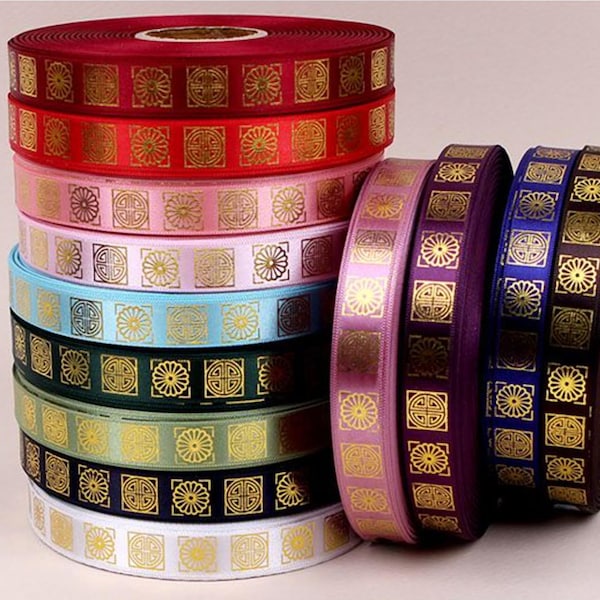 Goud Vierkant Traditioneel Hanbok-patroon Lintversiering Koreaanse Doljanchi Feestdecoratie DIY Cadeaupapier - 13 kleuren beschikbaar 10 Yards 15 mm 25 mm RI001