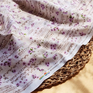 100% Cotton Fabric 20s | Hangeul "Hunminjeongeum Plum Blossom Purple" Design, 110cm (44"), Made in Korea HQ028 traditional  Korean Fabric