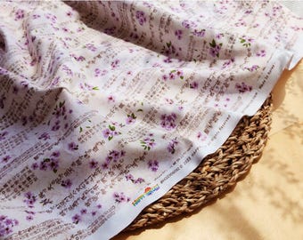 100% Cotton Fabric 20s | Hangeul "Hunminjeongeum Plum Blossom Purple" Design, 110cm (44"), Made in Korea HQ028 traditional  Korean Fabric