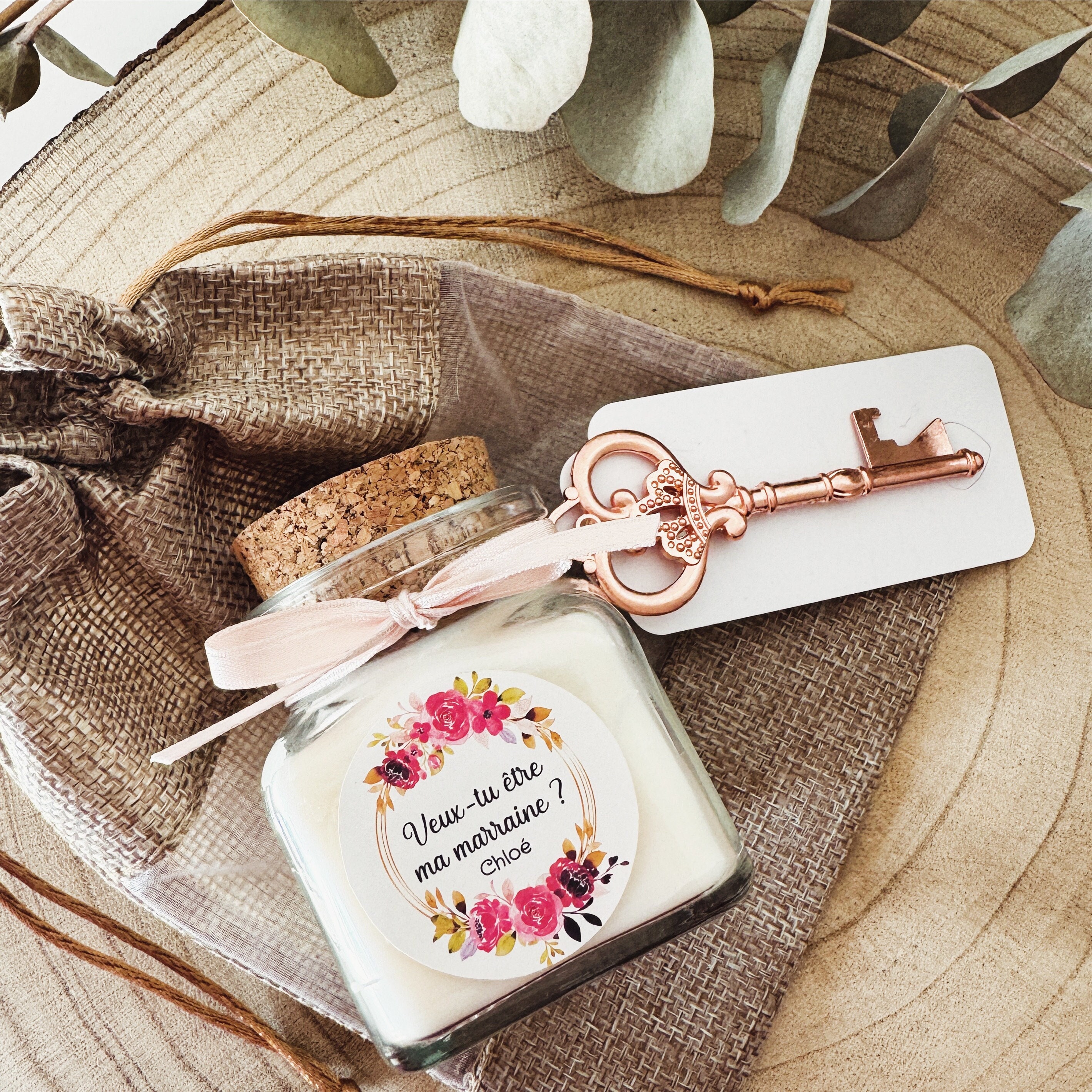 Bougie personnalisée pour demander à devenir marraine de bébé Bougie personnalisée pour demander à devenir marraine de bébé