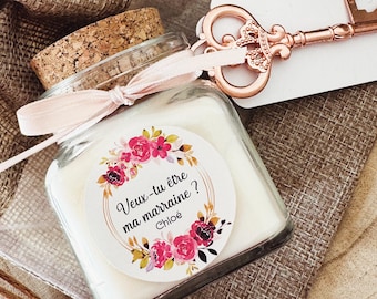 Bougie demande marraine – Cadeau marraine original, bougie personnalisée “Veux-tu être ma marraine ?”, idée annonce marraine bébé