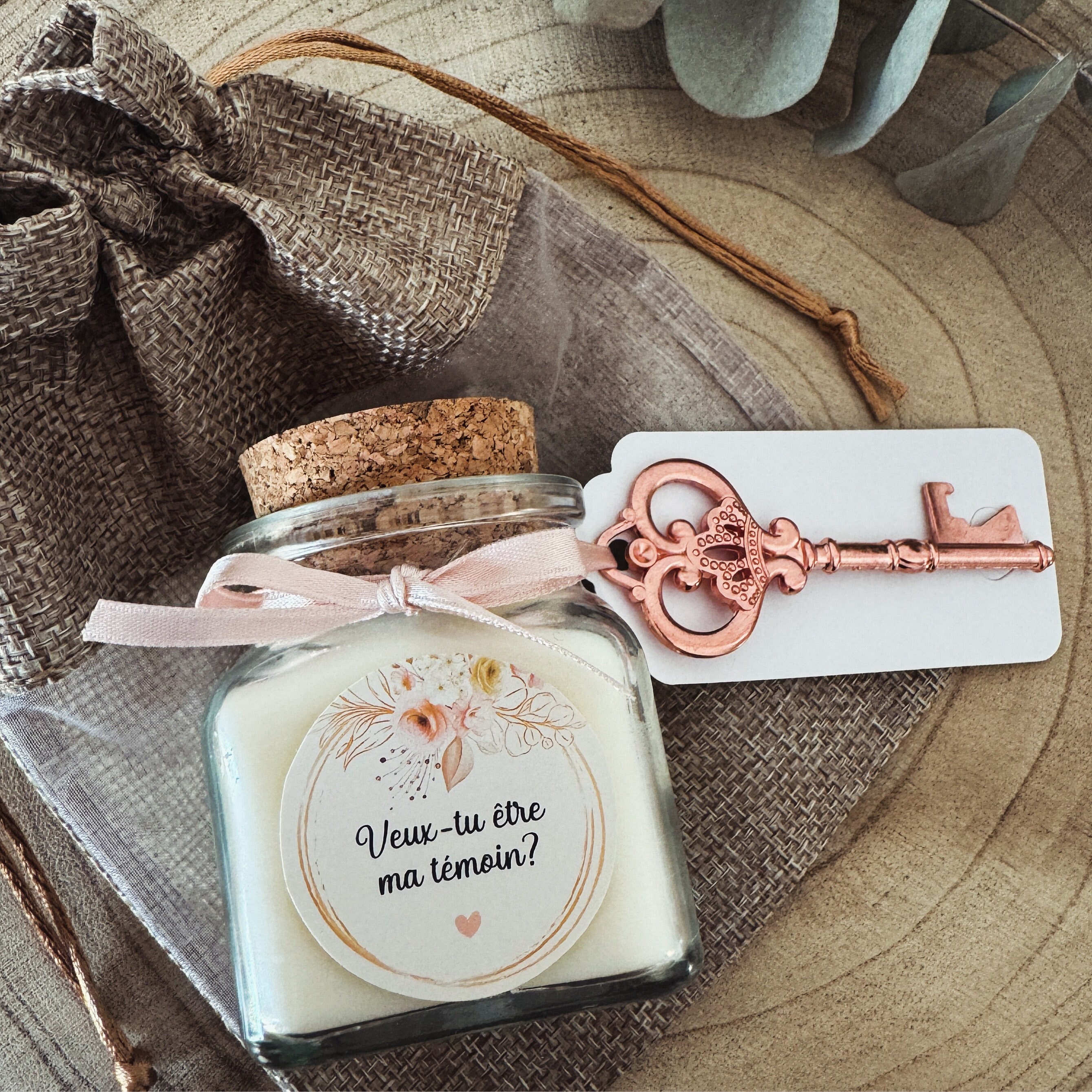 Bougie personnalisée pour témoin de mariage – Message unique