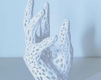 Ethereal Hand, 3D PLA Perforated Sculpture – Elegant Shelf Decor