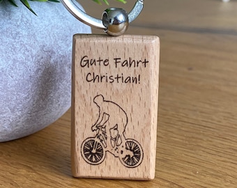 Schlüsselanhänger mit Fahrrad Gravur und Wunschnamen Wunschtext aus Deutschland personalisiert. Geschenkidee für Fahrradfahrer