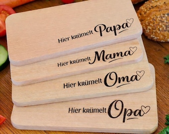 Personalized cutting board with custom engraving, breakfast board (crumbs fall here!), grandpa gift, birthday present, Christmas gift, wooden gift for grandmother and grandma