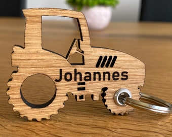 PREMIUM Tractor Keyring with Engraving, Made in Germany, Farmer, Personalized Gift Idea, Wooden, Birthday, Farmer, Bulldog, Tractor
