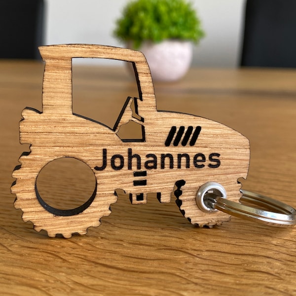 PREMIUM Tractor Keyring with Engraving, Made in Germany, Farmer, Personalized Gift Idea, Wooden, Birthday, Farmer, Bulldog, Tractor
