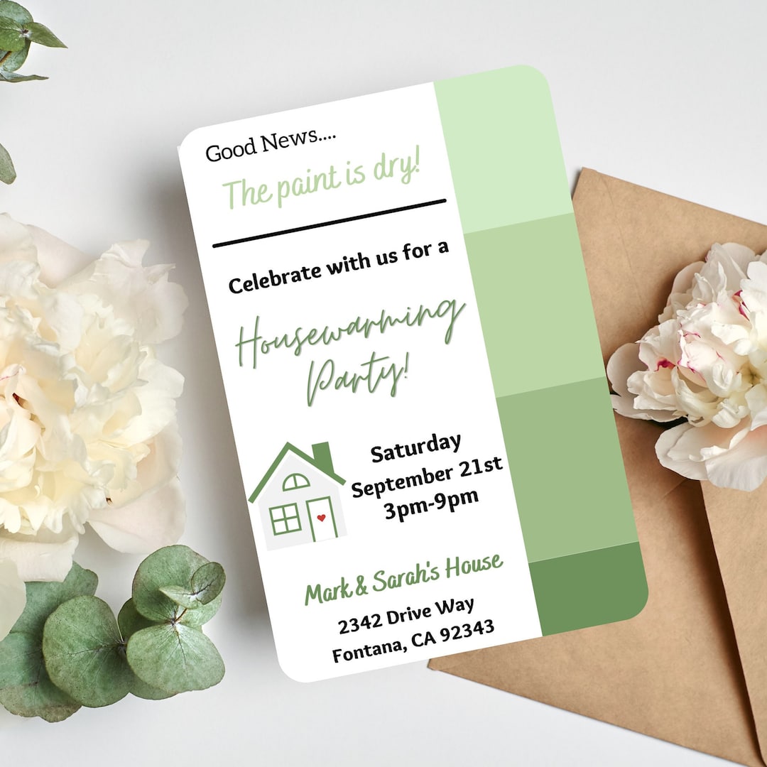 Housewarming Party Digital Invite, Housewarming Party Evite, Green ...